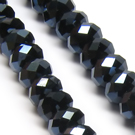Facetuoto stiklo rondelės juodos metalinės spalvos 6x4 mm