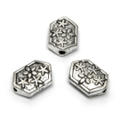 Tibeto sidabro intarpai šešiakampiai su gėlytėmis 11x8 mm