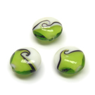 Lampwork karoliukai žaliai balti 16 mm