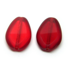 Raudonas stiklo karoliukas matiniais kraštais lašelio formos 18x12 mm