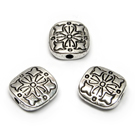 Tibeto sidabro intarpas taisyklingo kvadrato formos su įspaustu snaigės ornamentu 10x10 mm