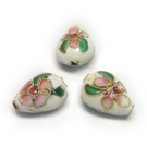 Cloisonne karoliukai balti lašo formos 13x10 mm
