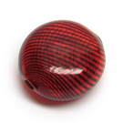 Pūstas stiklas raudonas juodomis juostelėmis plokščio ovalo formos 18x7 mm