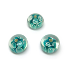Persižkai žalios lampwork stiklo rondelės su gėlytėmis 13x8 mm