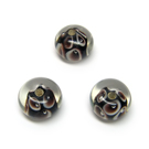 Juodos lampwork stiklo rondelės su gėlytėmis 13x8 mm