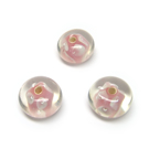 Rožinės lampwork stiklo rondelės su gėlytėmis 13x8 mm