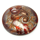 Rankų darbo disko formos lampwork stiklo pakabutis su aukso ir sidabro dulkėmis, raudonos spalvos 50 mm