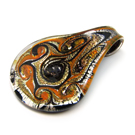 Lampwork stiklo pakabukas juodai oranžinis 37x54 mm