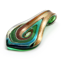 Lampwork stiklo pakabukas melsvai žalias 33x66 mm