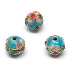 Cloisonne karoliukai melsvi apvalūs 10 mm