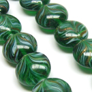 Lampwork stiklas žalias plokščio ovalo formos 16 mm