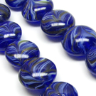 Lampwork stiklas mėlynas plokščio ovalo formos 16 mm