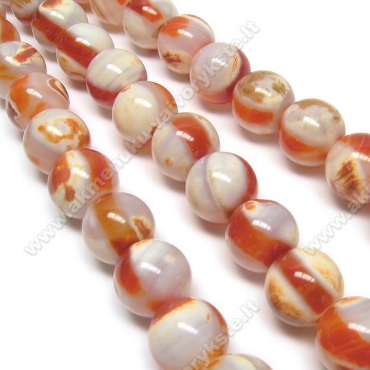 Dirbtinio karneolio rutuliukai margi 14 mm