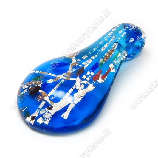 Lampwork stiklo su folija pakabukas mėlynas 55 mm