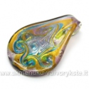 Lampwork stiklo pakabukas žaliai alyvinis 37x54 mm