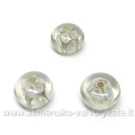 Baltos lampwork stiklo rondelės su gėlytėmis 13x8 mm