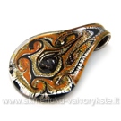 Lampwork stiklo pakabukas juodai oranžinis 37x54 mm