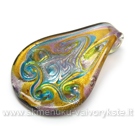 Lampwork stiklo pakabukas žaliai alyvinis 37x54 mm