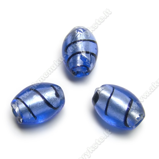 Lampwork stiklas mėlynas su juodais dryžiukais s 15x10 mm