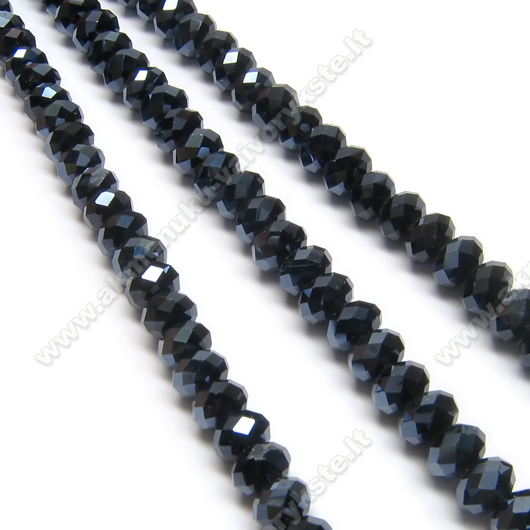Facetuoto stiklo rondelės juodos metalinės spalvos 6x4 mm