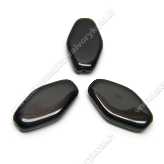 Juodas stiklas pailgo šešiakampio formos 20x11 mm