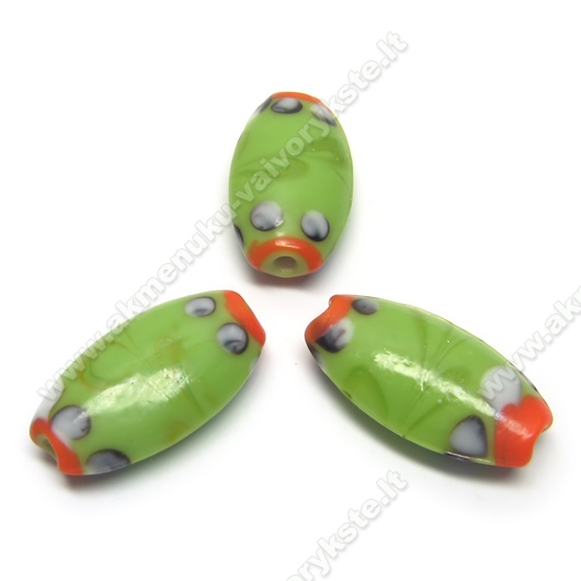 Lampwork stiklas ovalinis žalias 27 mm