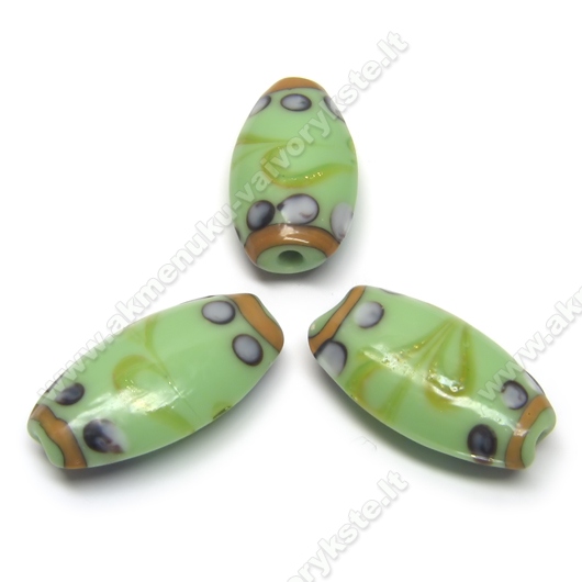 Lampwork stiklas ovalinis žalsvas 27 mm