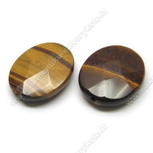 Tigro akis facetuota ovalo formos 30x24 mm