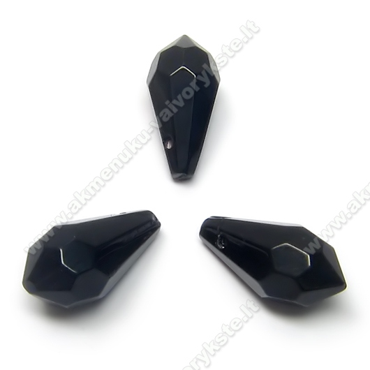 Facetuotas stiklinis juodas  pakabukas 14x7 mm