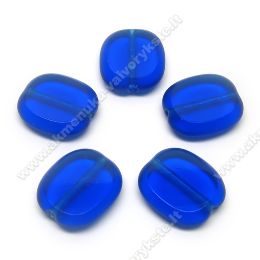 Mėlynas stiklo karoliukas matiniais kraštais stačiakampio formos 14x12 mm