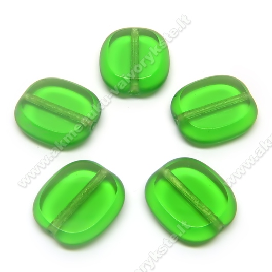 Žalio stiklo karoliukas matiniais kraštais stačiakampio formos 14x12 mm