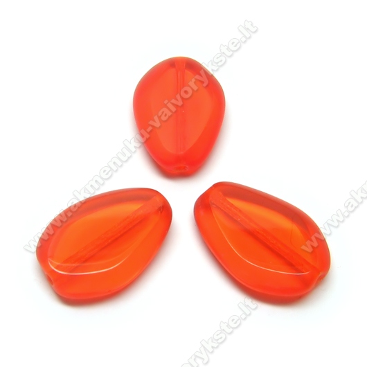 Oranžinis stiklo karoliukas matiniais kraštais lašelio formos 18x12 mm