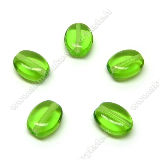 Žalio stiklo ovalo formos karoliukai 8x6 mm