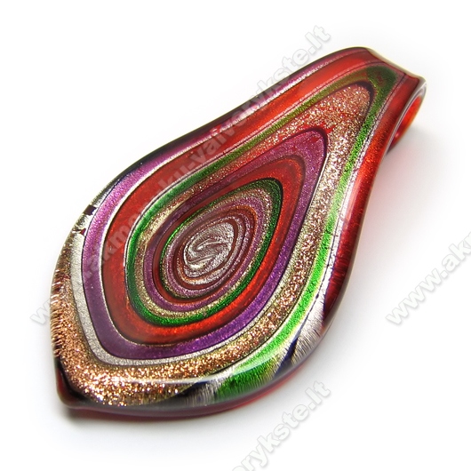 Lampwork stiklo pakabukas žaliai alyvinis 33x66 mm