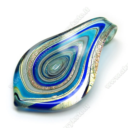 Lampwork stiklo pakabukas melsvas 33x66 mm