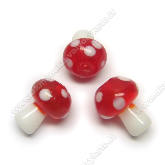 Raudonas stiklinis grybukas 18x15 mm