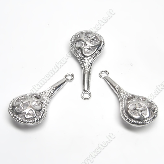 Sidabro spalvos ažūrinis pakabutis "Lašas" 27x12 mm