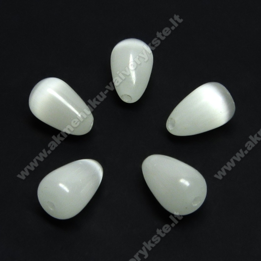 Katės akis balta lašelio formos 12x8 mm