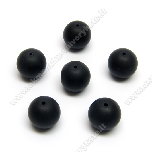 Juodo matinio stiklo karoliukai rutuliuko formos 10 mm