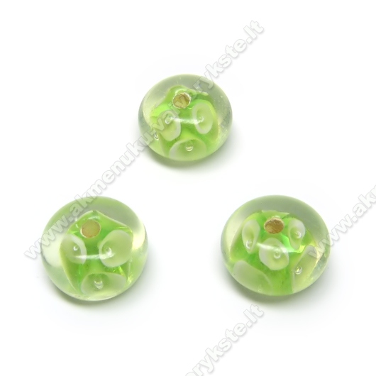 Salotinės lampwork stiklo rondelės su gėlytėmis 13x8 mm