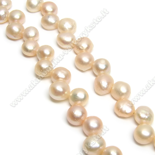 Švelnios persikinės spalvos upinių perlų juostelė 15 cm