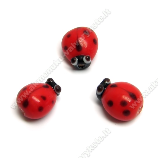 Rankų darbo lampwork stiklo raudona boružėlė 10 mm