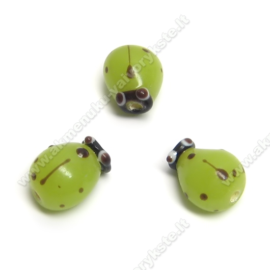 Rankų darbo lampwork stiklo žalia boružėlė 10 mm