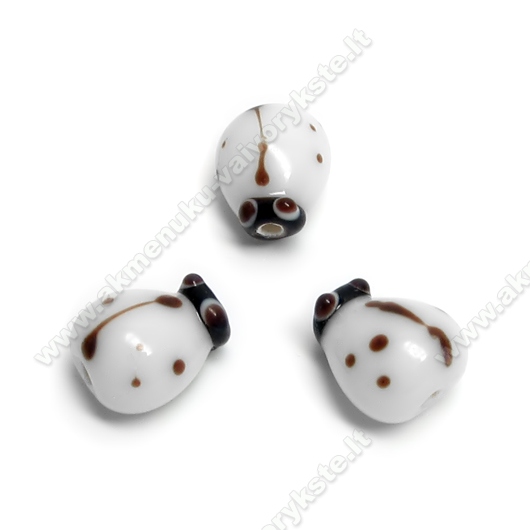 Rankų darbo lampwork stiklo balta boružėlė 10 mm