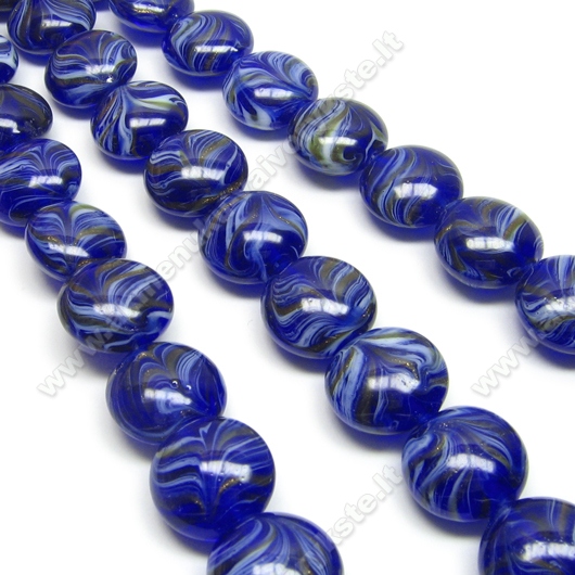 Lampwork stiklas mėlynas plokščio ovalo formos 16 mm