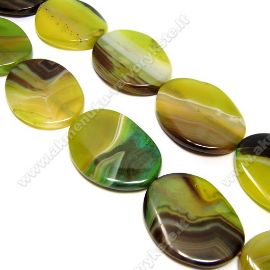 Natūralus agatas ovalo formos alyvuogių spalvos akmuo