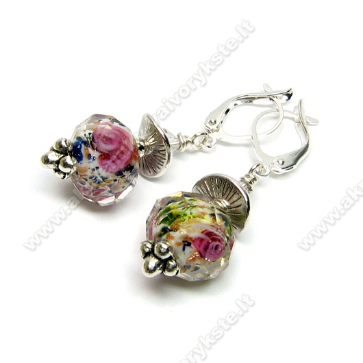Auskarai su facetuotu lampwork karoliuku