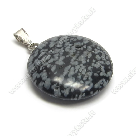 Snaiginio obsidiano akmenuko apvalus pakabutis