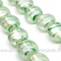 Lampwork stikas skaidrus su žaliomis juostelėmis diskelio formos 13 mm