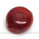 Pūstas stiklas raudonas juodomis juostelėmis plokščio ovalo formos 18x7 mm